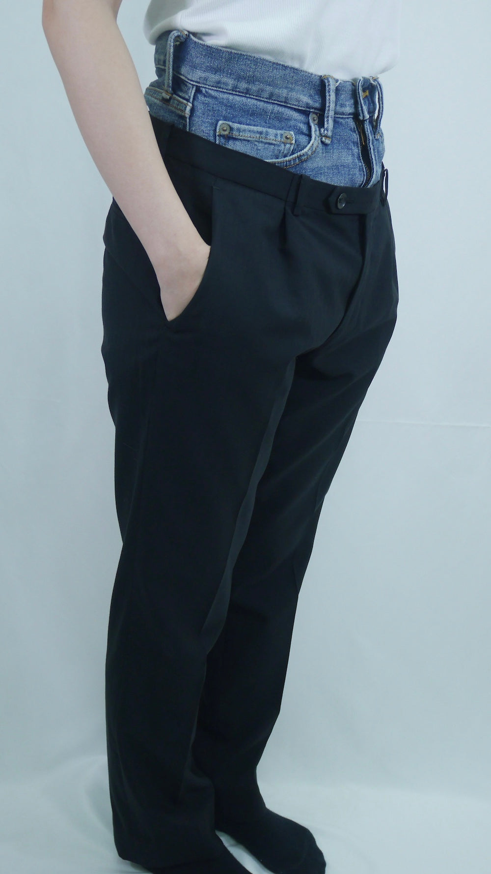 Remake Double Waist Denim Slacks