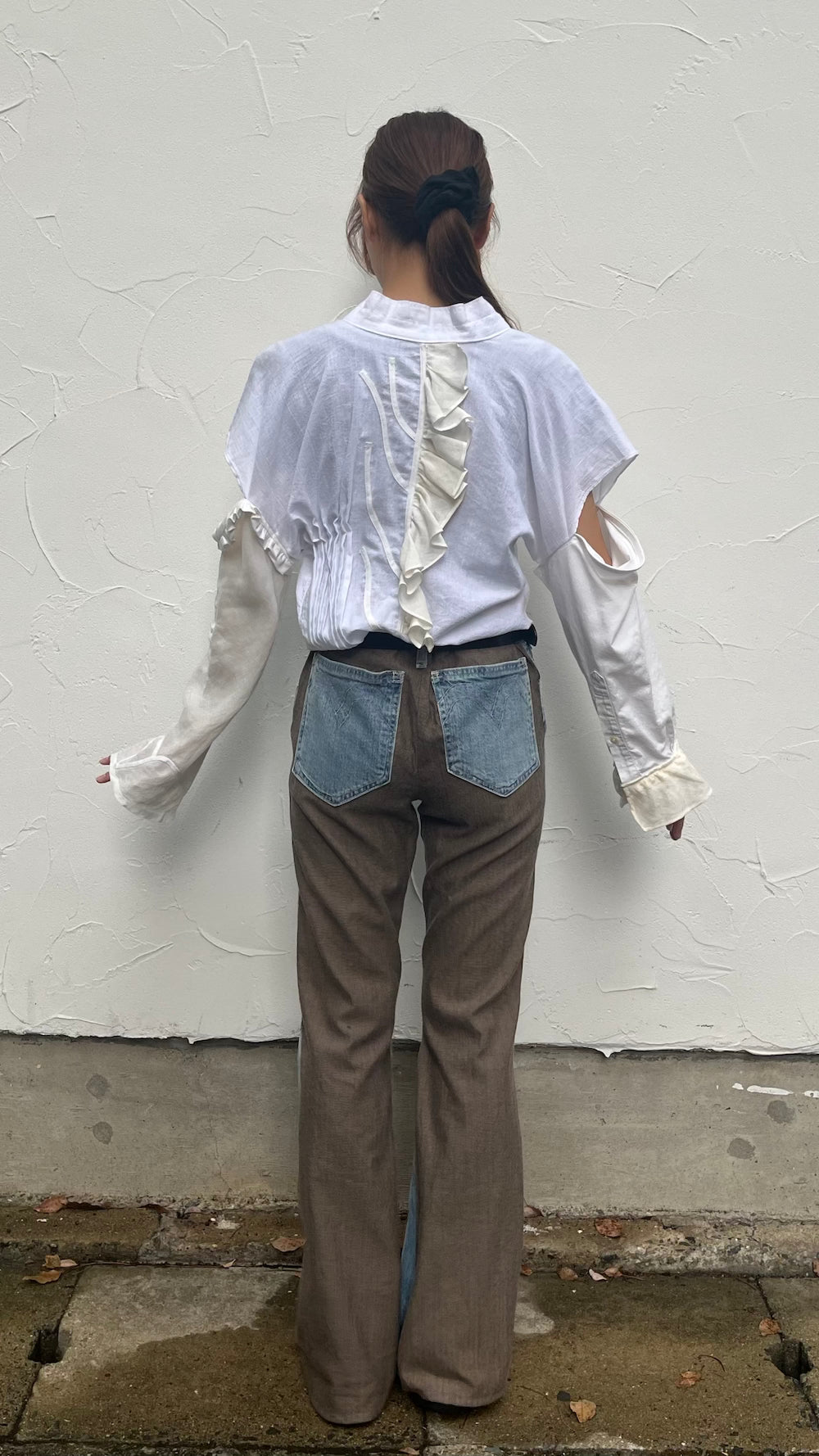 Remake Wool Slacks Switching Flare Denim Pants
