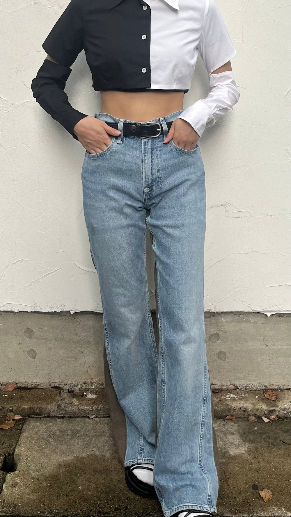 Remake Wool Slacks Switching Flare Denim Pants