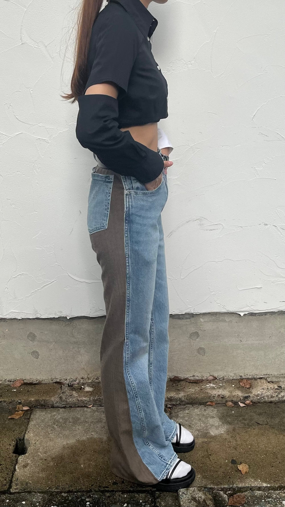 Remake Wool Slacks Switching Flare Denim Pants
