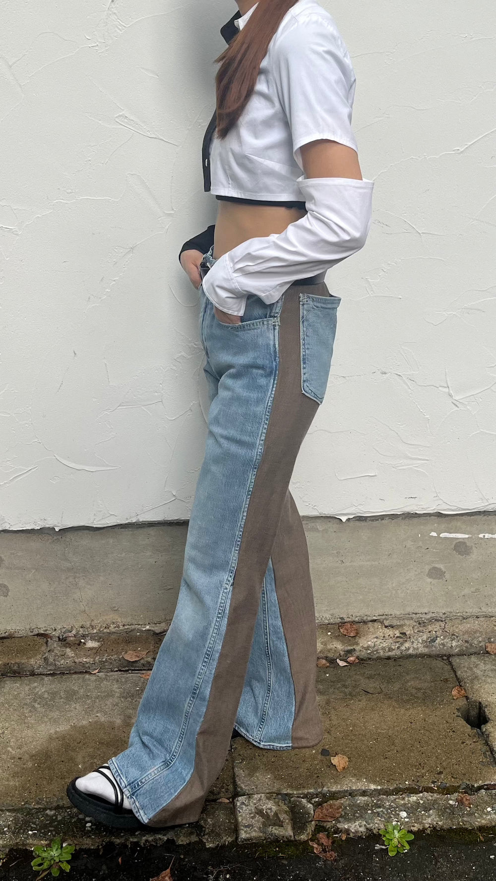 Remake Wool Slacks Switching Flare Denim Pants
