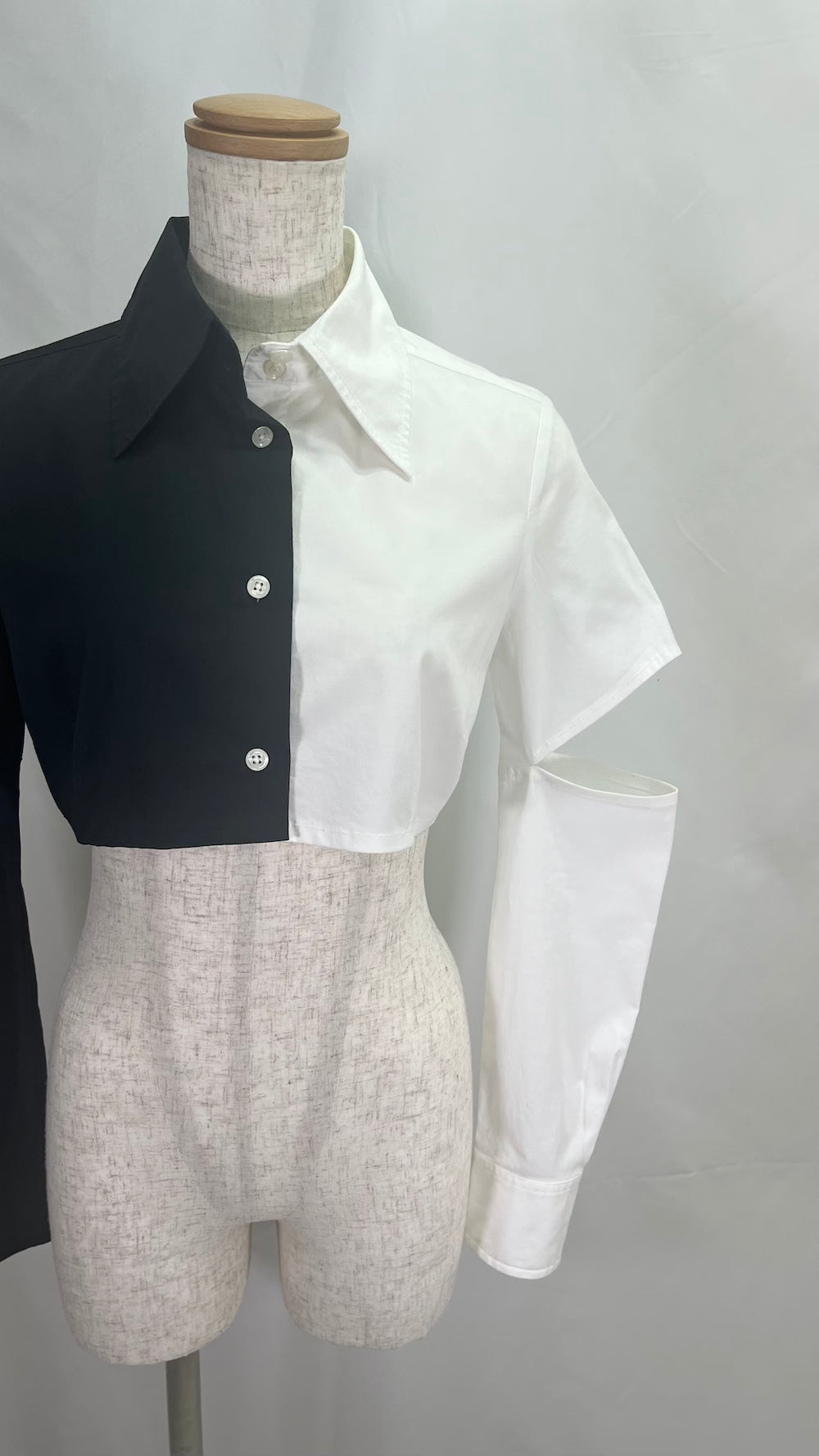 Remake Two-Tone Arm Slit Short Length Shirt