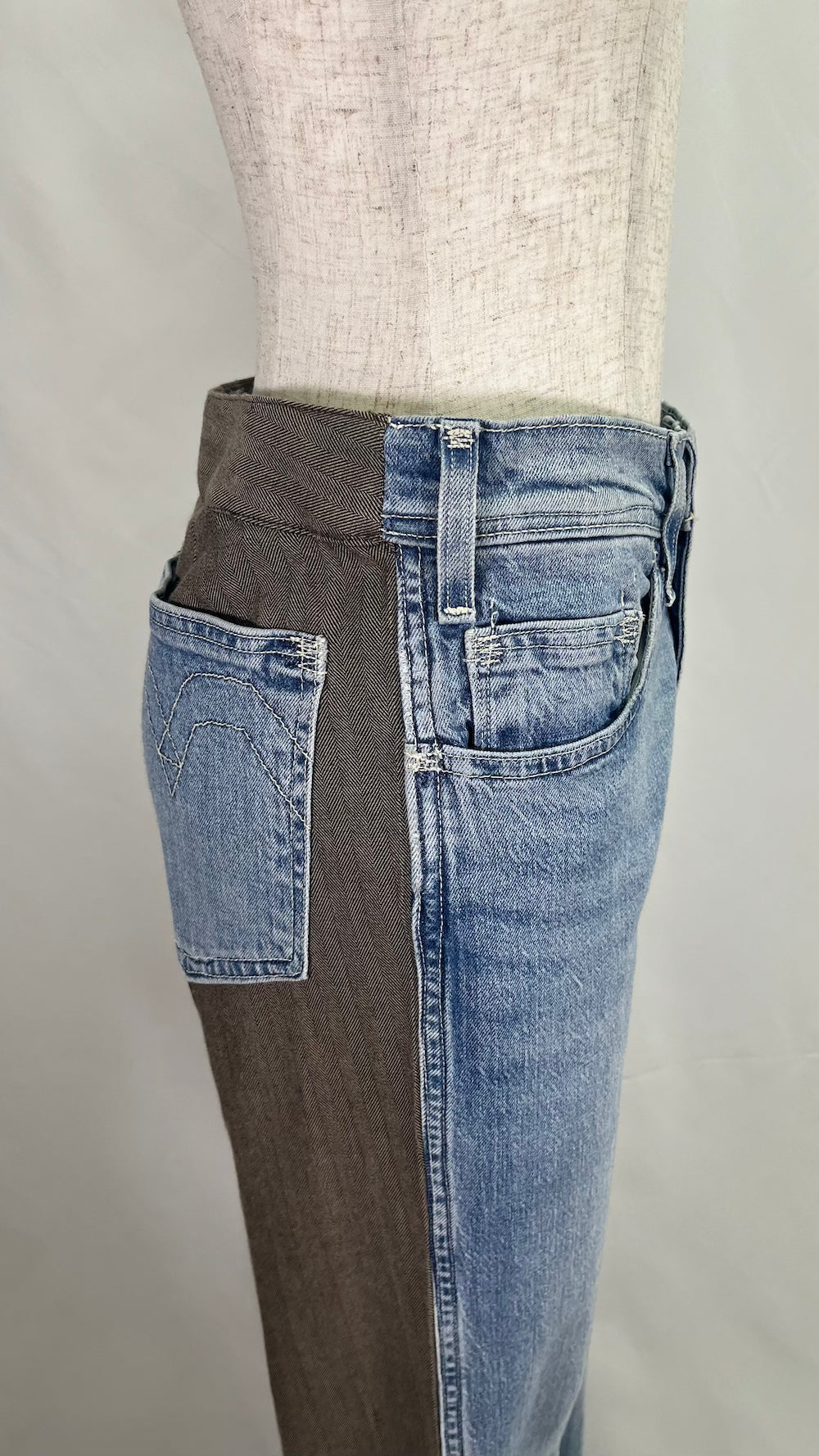 Remake Wool Slacks Switching Flare Denim Pants