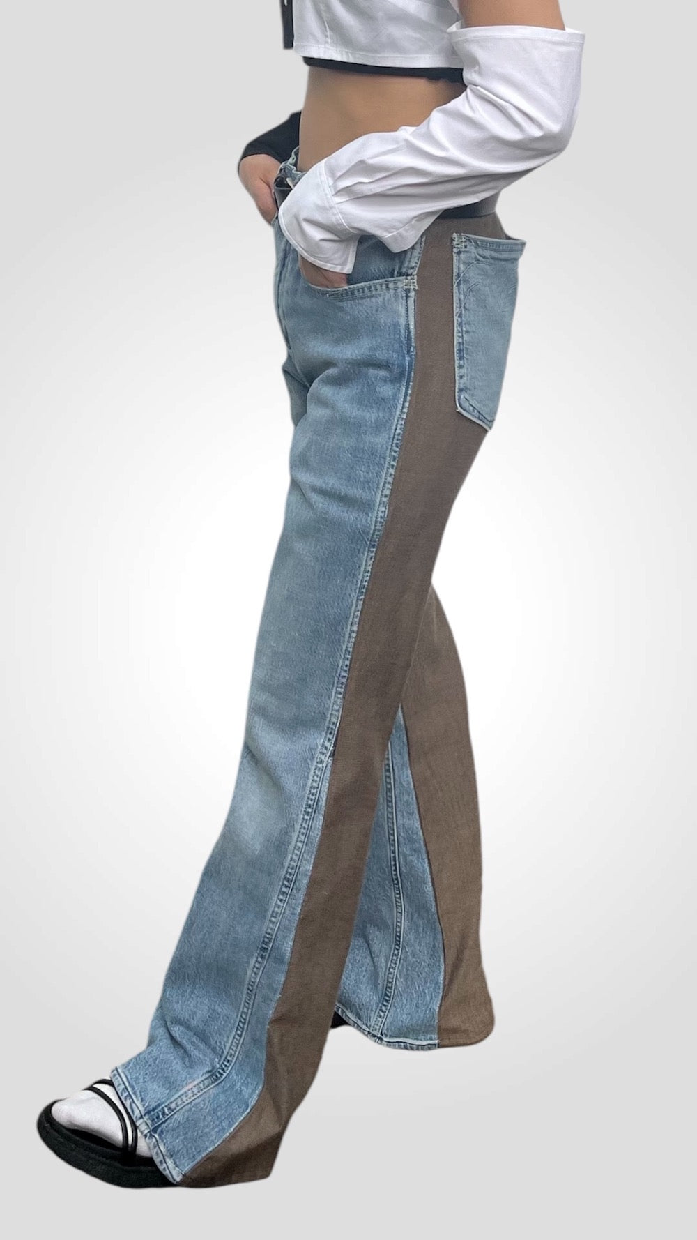 Remake Wool Slacks Switching Flare Denim Pants