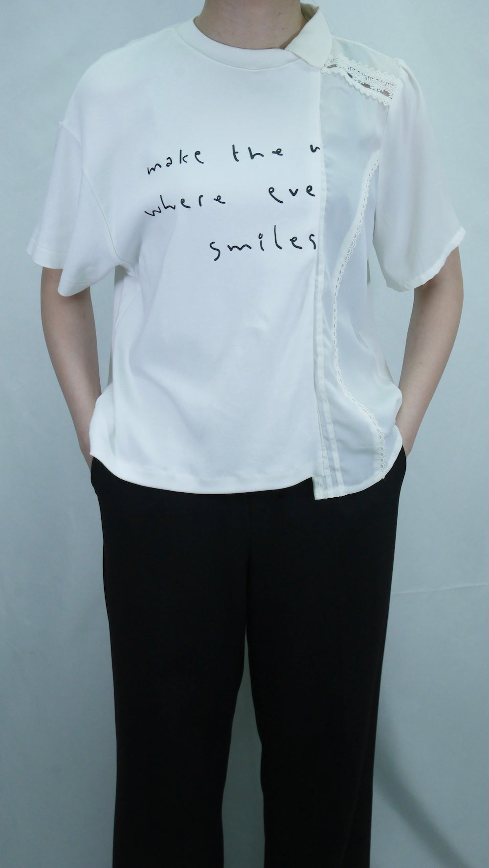 Remake Asymmetry Blouse Switching T-shirt