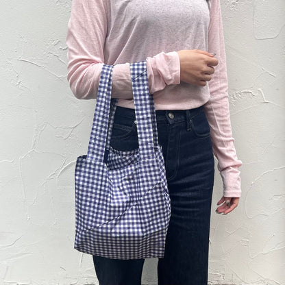 Remake Eco Bag Small,Navy Gingham Check