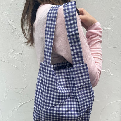 Remake Eco Bag Small,Navy Gingham Check